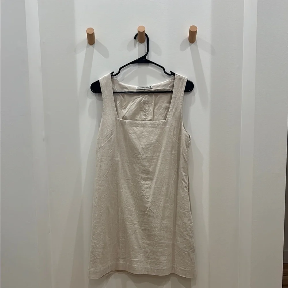 CREAM A&F Linen Blend Square Neck Mini Dress